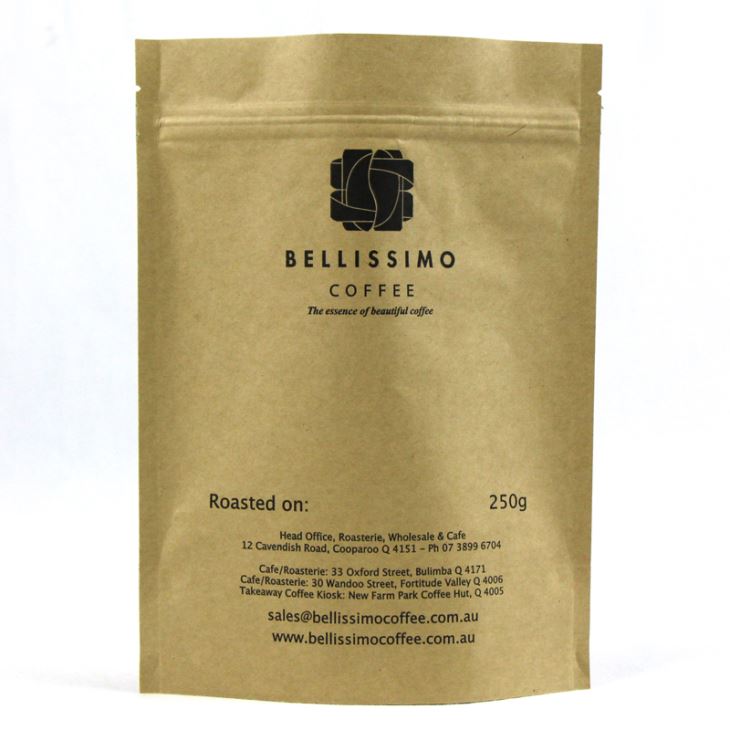 250g Standa upp kaffipokar með rennilás