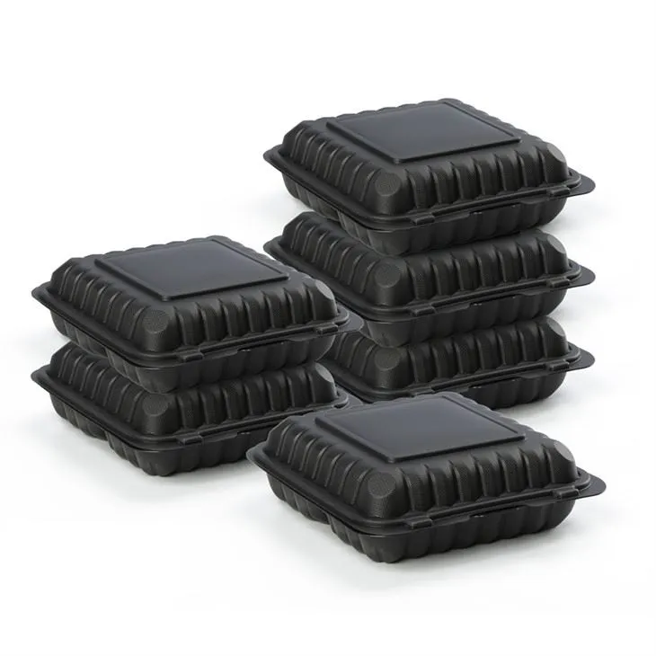 Svartur plastþurrkanleg samloka með hjörum Matur Taka út ílát Grillaður kjúklingur Takeaway To Go Box með loftopum