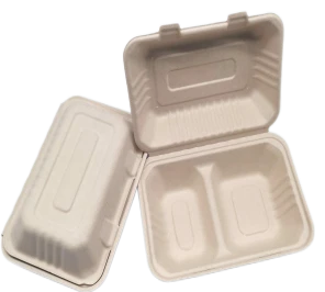 To Go gámar með lokum Bagasse 2 hólf